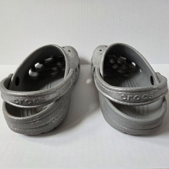 Crocs Shoes Womens 8 Silver Glitter Classic Clogs Slip Ons Sandals - Picture 9 of 12